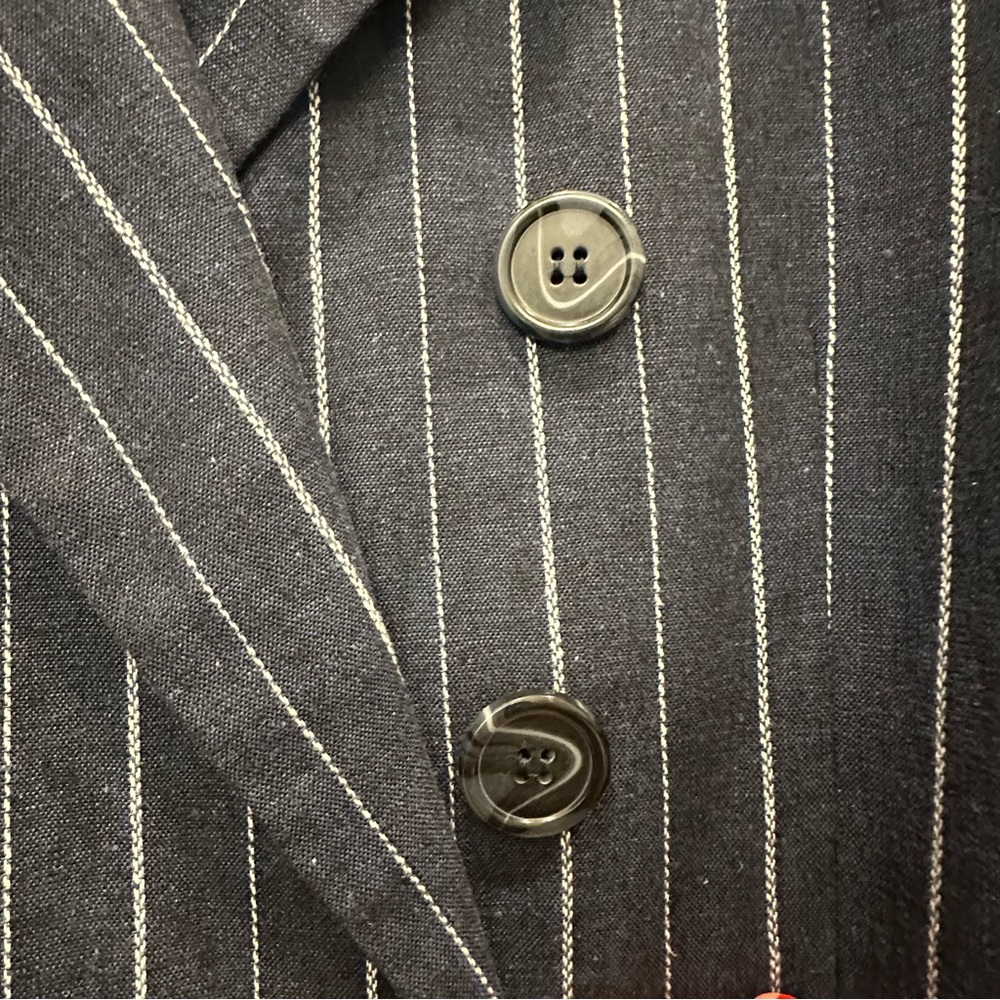 Free People Ashby Double-Breasted Blazer in Navy Pinstripe - Picture 7 of 9